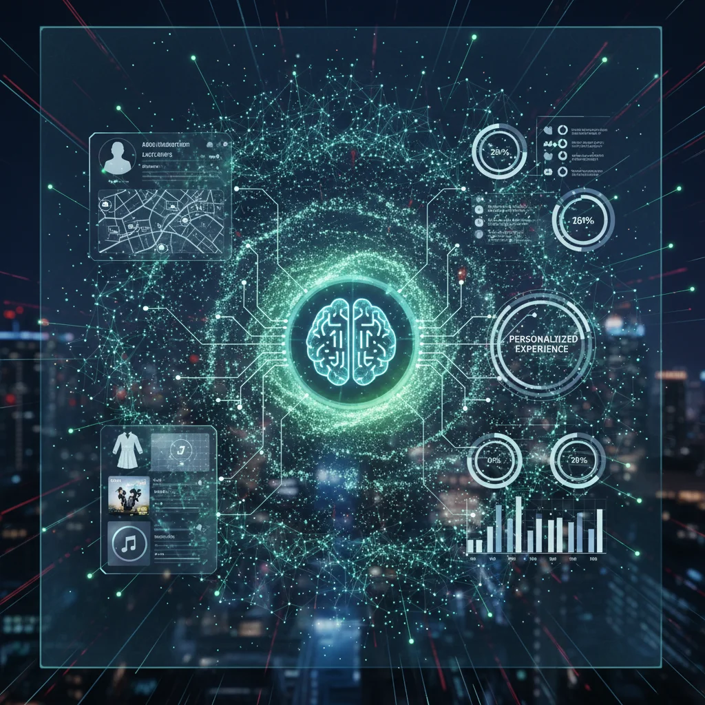 Data visualization showing interconnected networks and personalized consumer insights driven by AI.