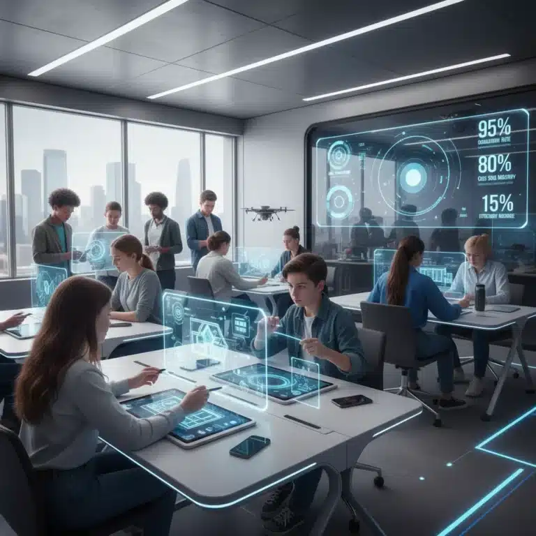 Students using cutting-edge tech tools in a modern classroom for back to school 2026