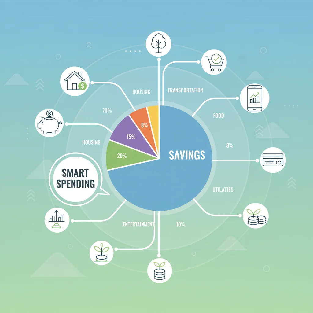 Infographic illustrating budget optimization and savings through smart spending, with a prominent pie chart.