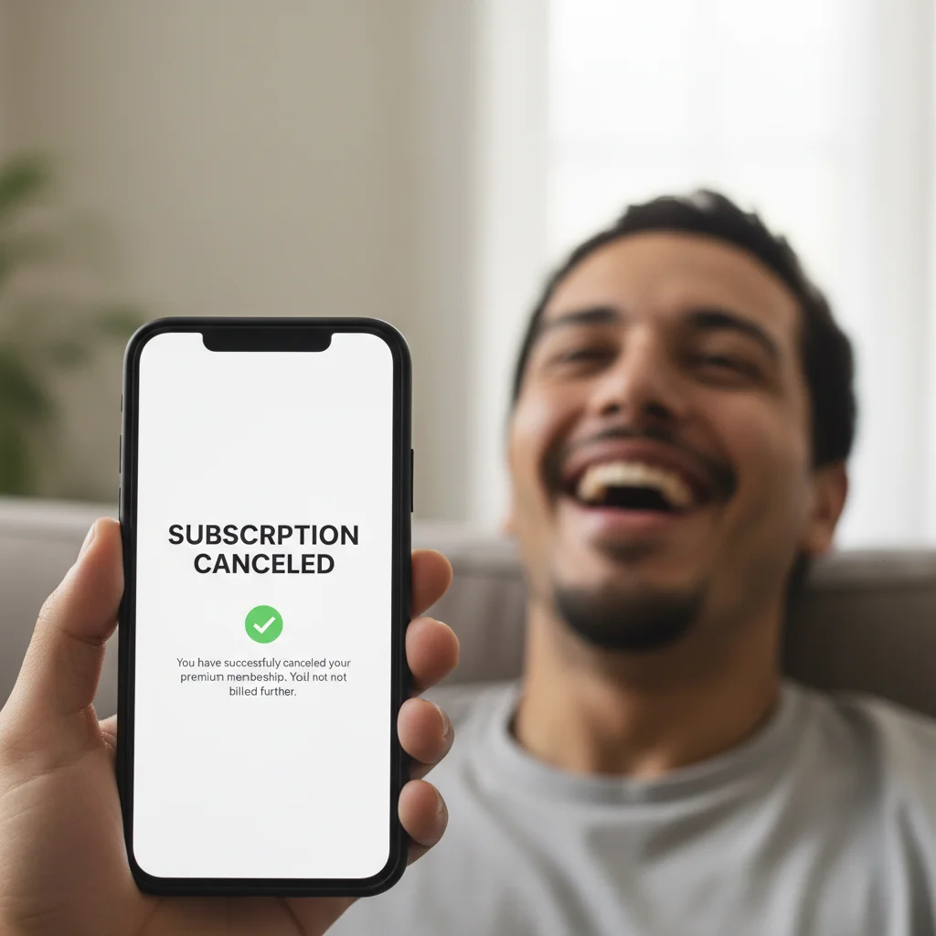 Hand cancelling a subscription on a smartphone for cost optimization