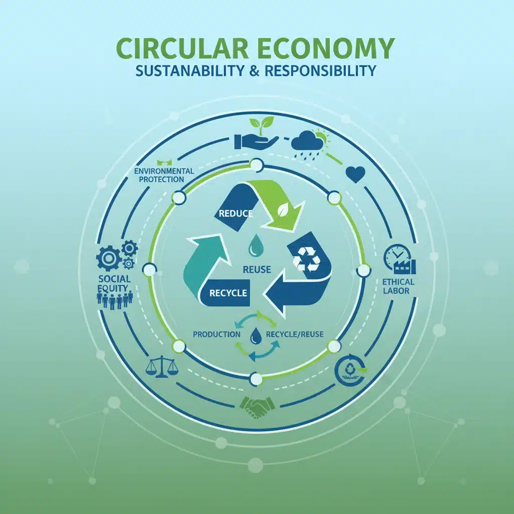 Illustration of a circular economy model emphasizing sustainability and ethical practices