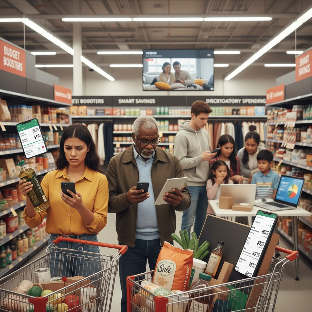 Consumers making purchase decisions amidst rising prices, reflecting changing buying habits