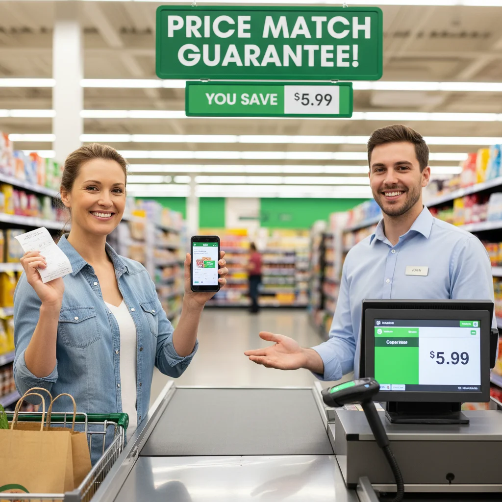 Customer successfully price matching at checkout with a cashier