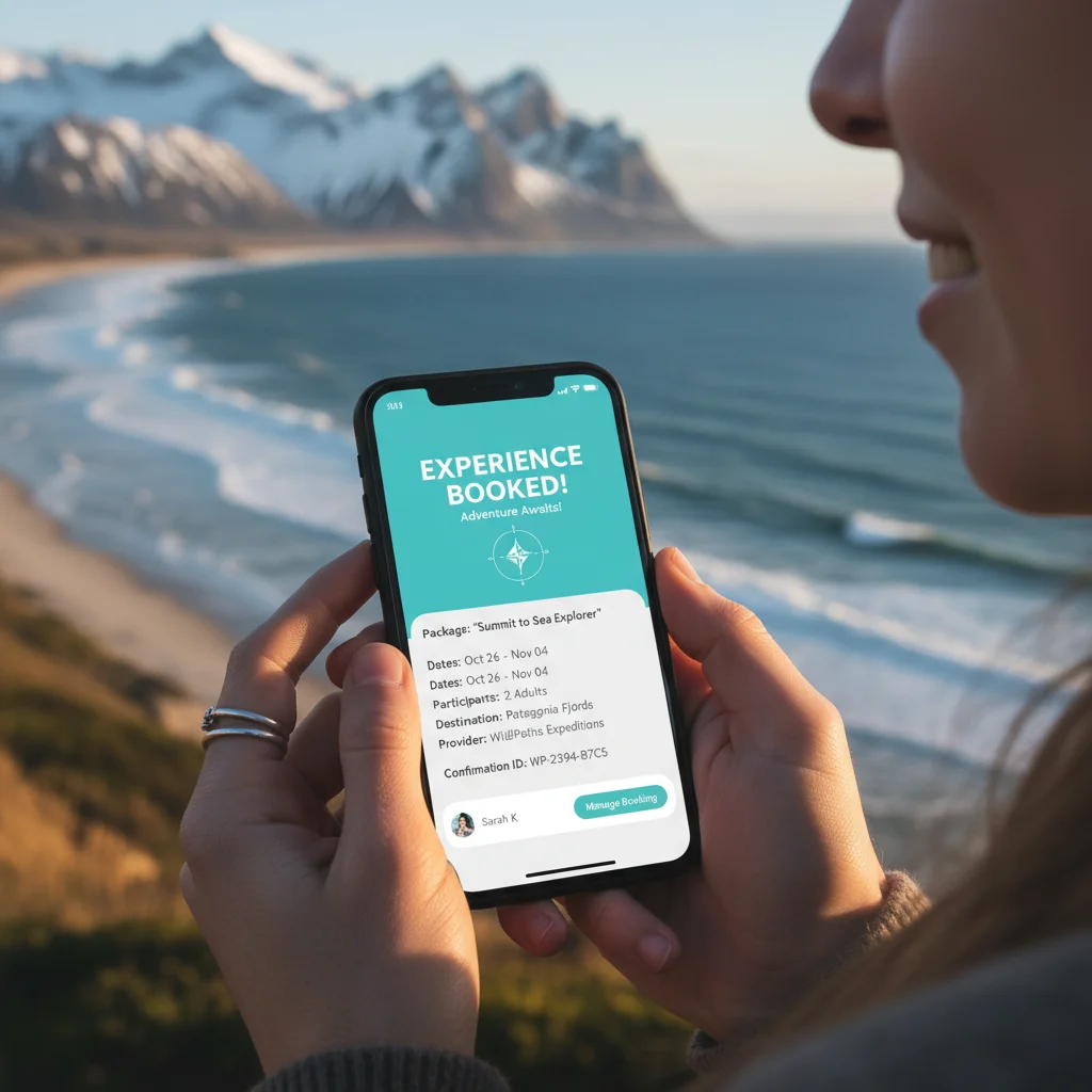 Smartphone showing experiential travel booking confirmation