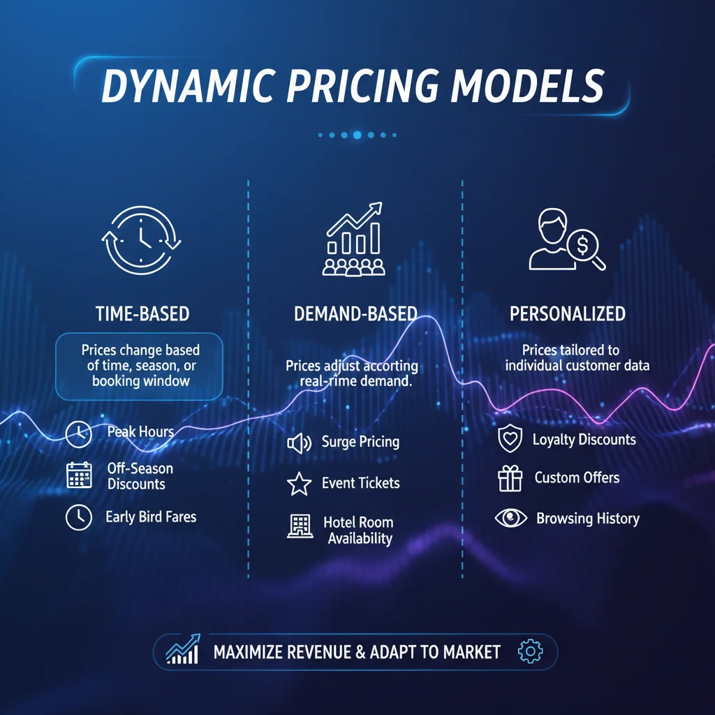 Infographic showing various dynamic pricing models and their mechanisms.