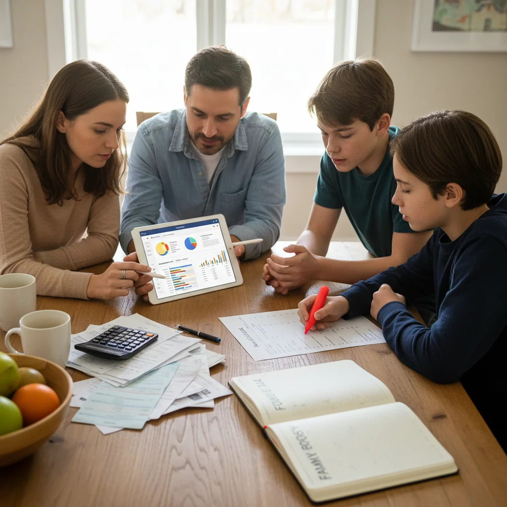 Family budgeting and identifying areas for saving money on household expenses.