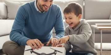 Father and son excitedly unboxing a new high-tech gadget for Father's Day 2026.