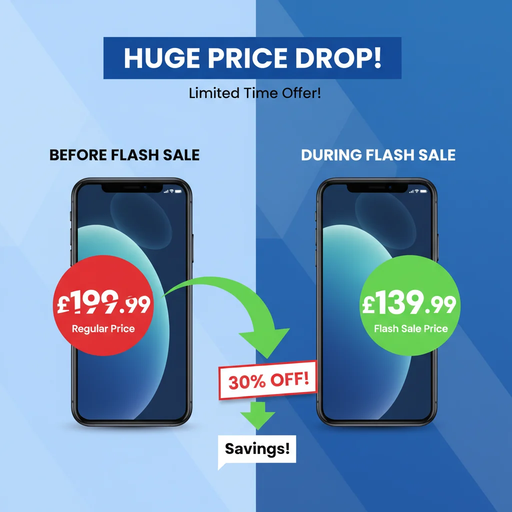 Price comparison graphic showing 30% savings during a flash sale.