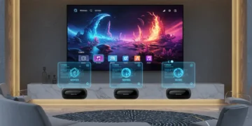 Future of Streaming: Top 6 Devices 2026 Futuristic living room with advanced streaming devices and large smart TV