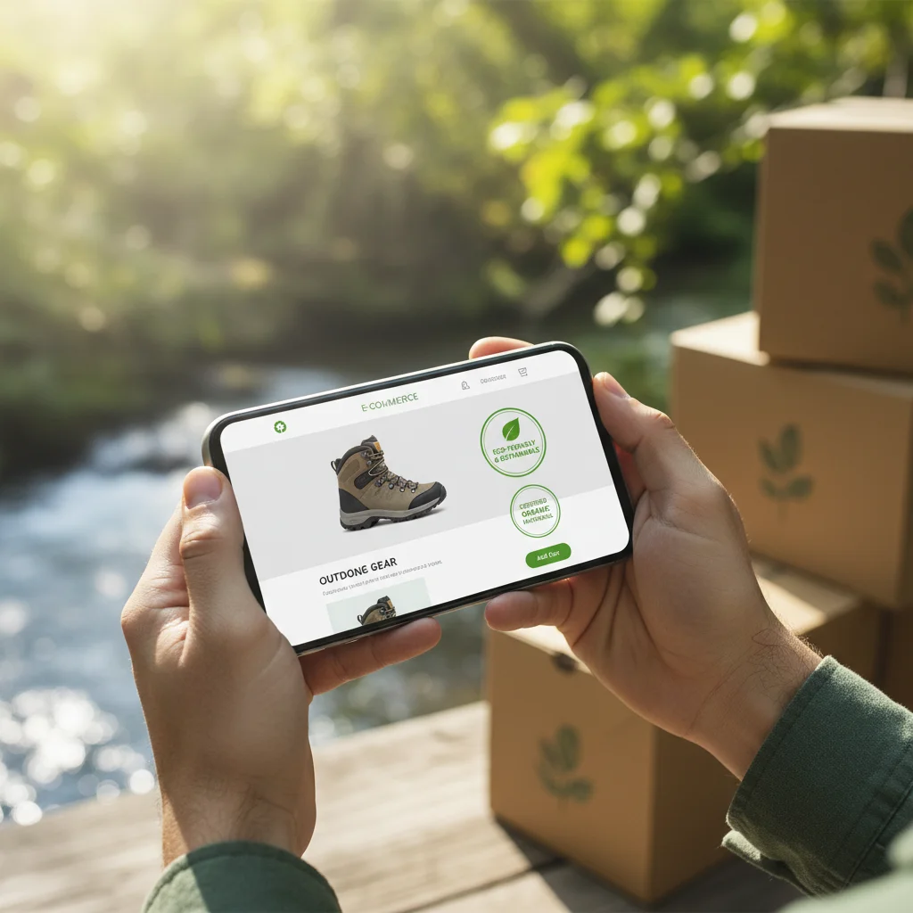 Gen Z consumer making an ethical purchase online, focusing on sustainability