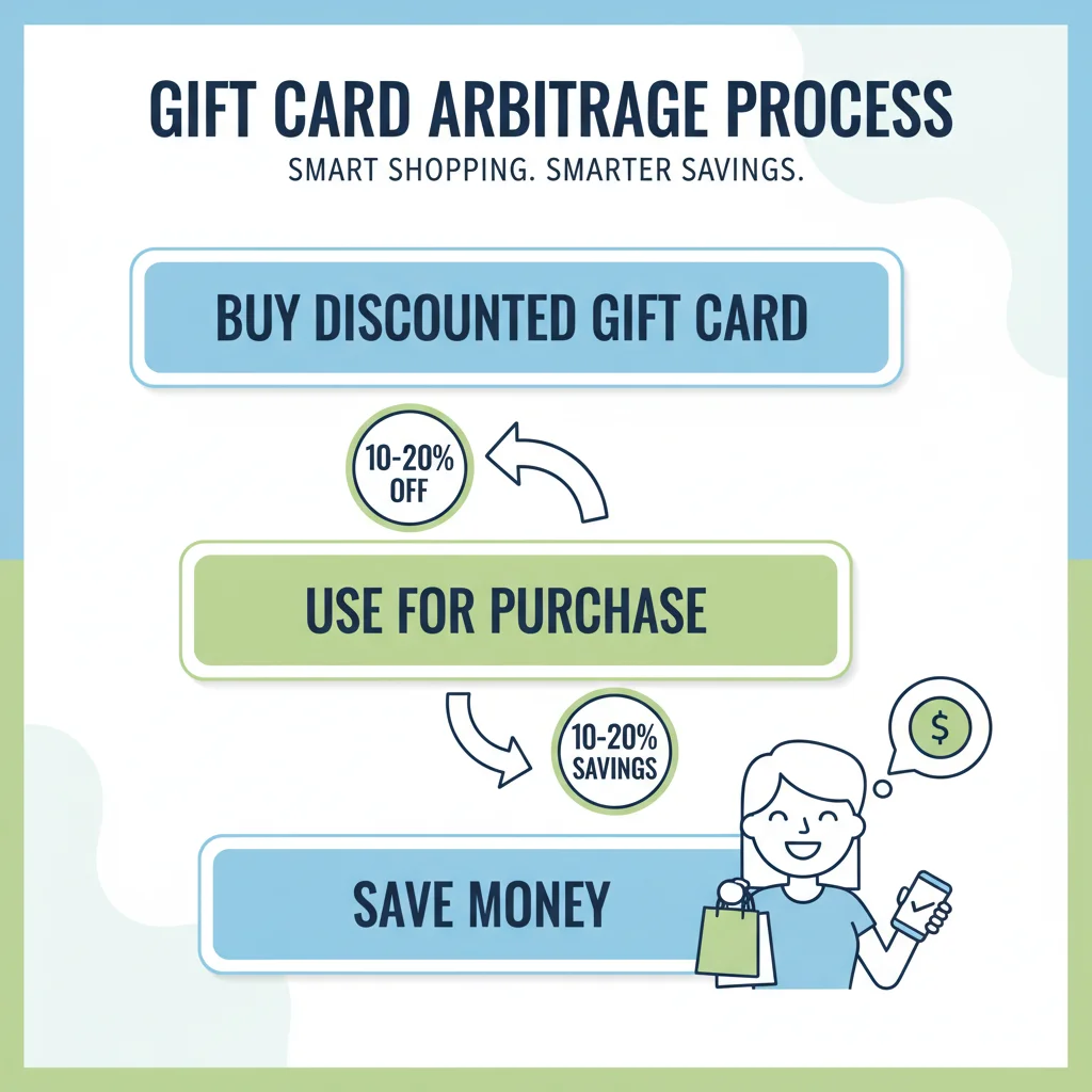 Infographic explaining the step-by-step process of gift card arbitrage.