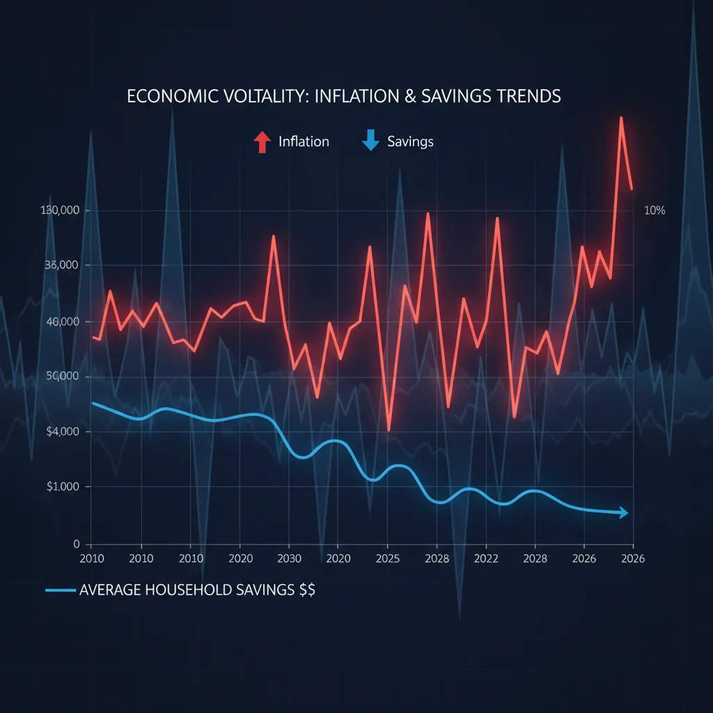 Graph showing inflation rates and declining household savings towards 2026
