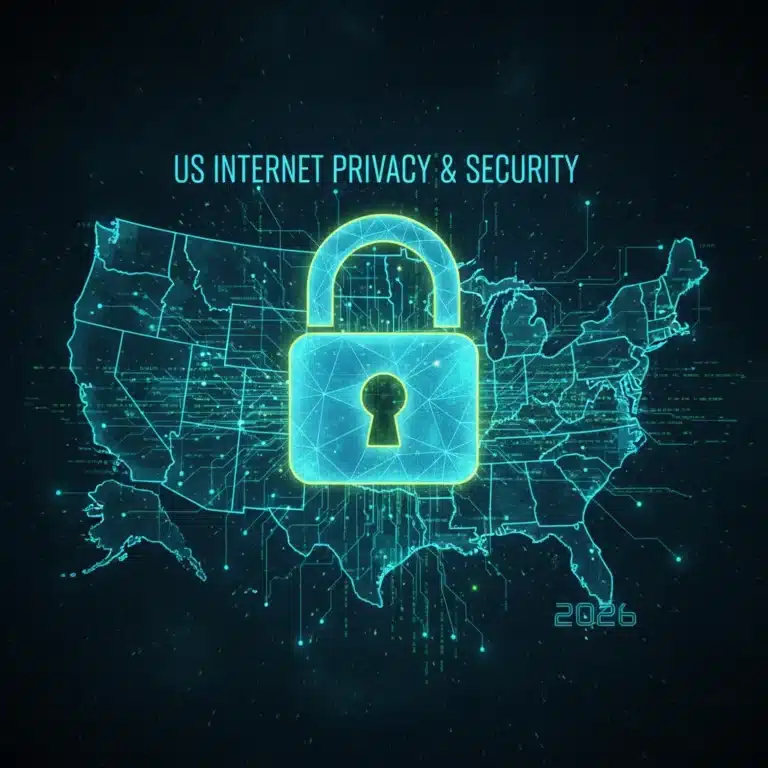 Digital padlock over US map representing internet privacy tools