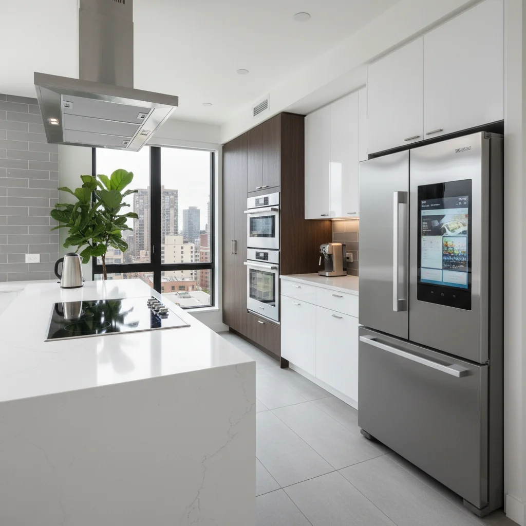 Modern kitchen with new stainless steel appliances