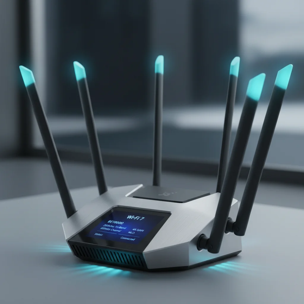 Modern Wi-Fi 7 router with advanced antenna design