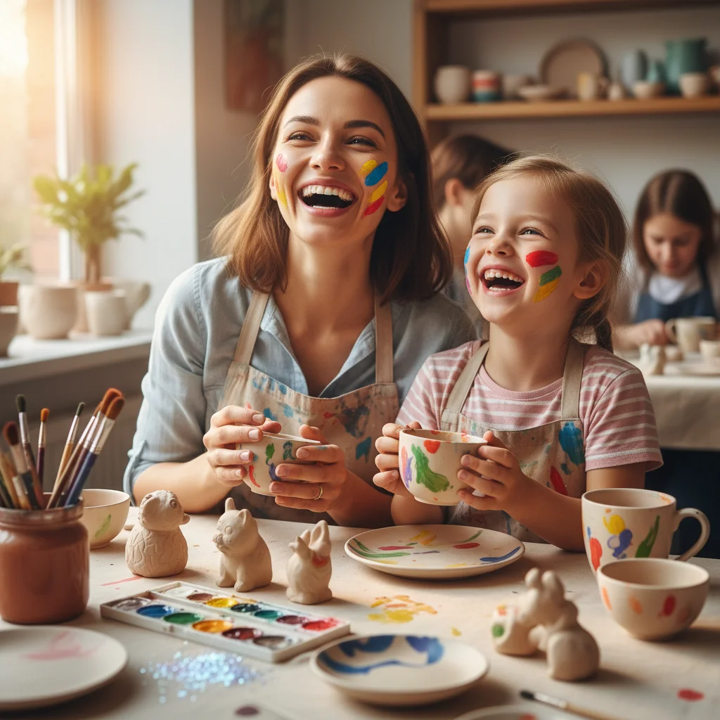 Mother and daughter enjoying a creative workshop experience