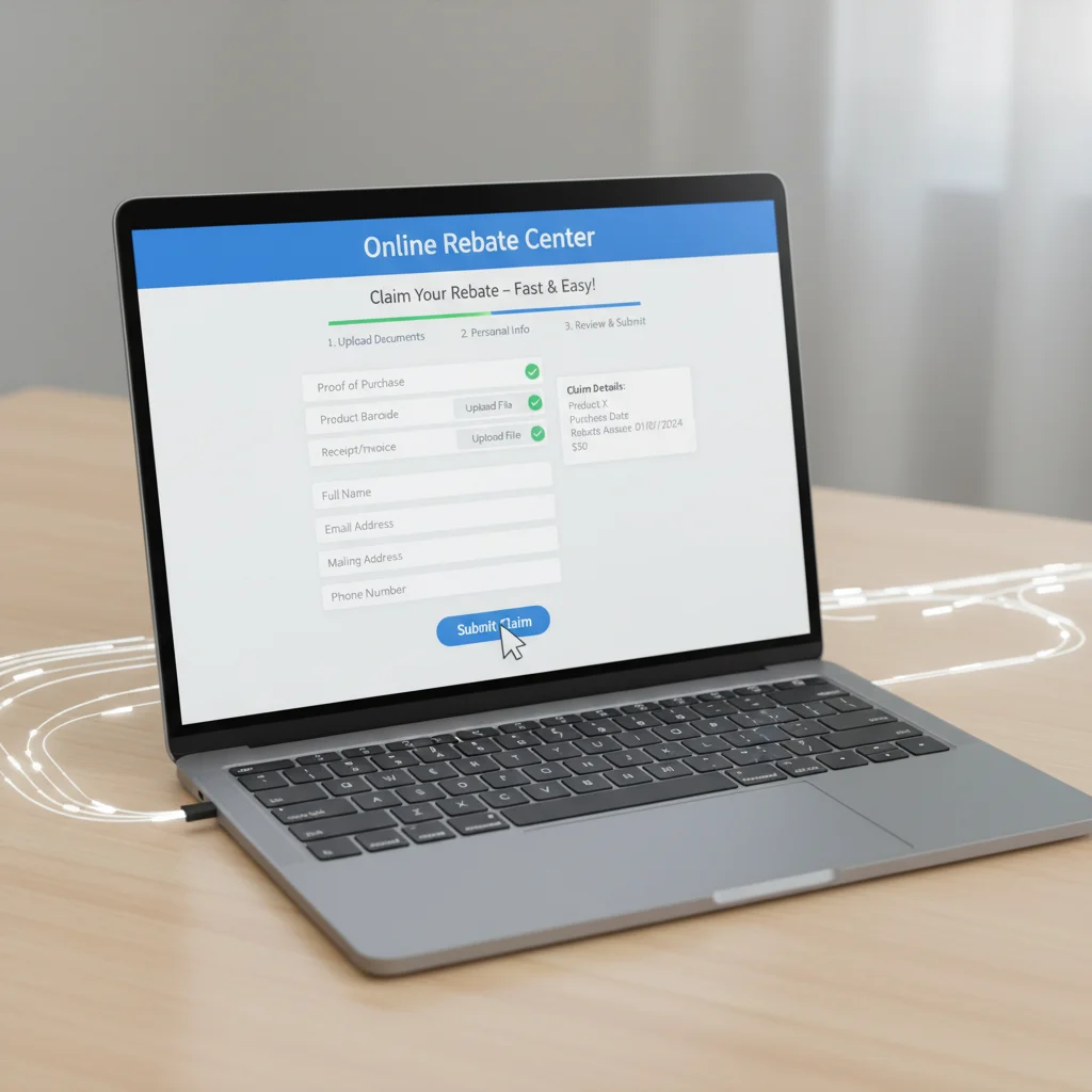 Online rebate submission portal on a laptop screen