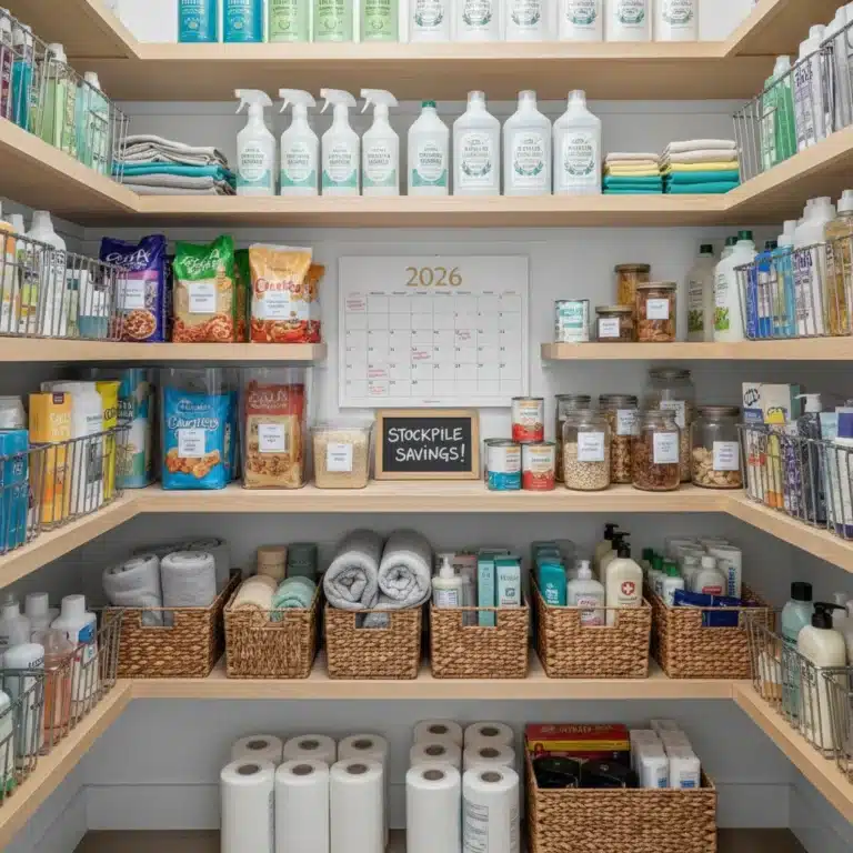 Organized pantry with household essentials for strategic stockpiling in 2026
