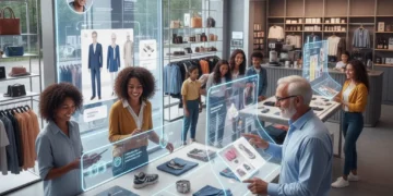 Consumers engaging with personalized shopping experiences on various devices.