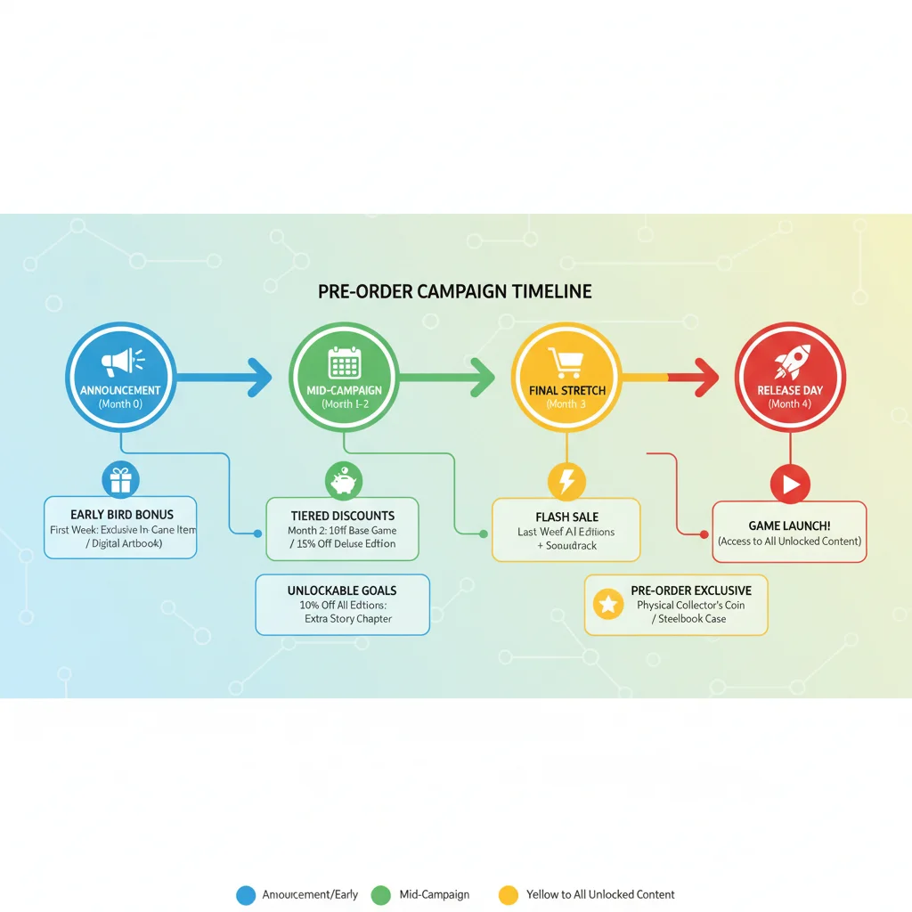 Infographic illustrating the timeline and benefits of a pre-order campaign.