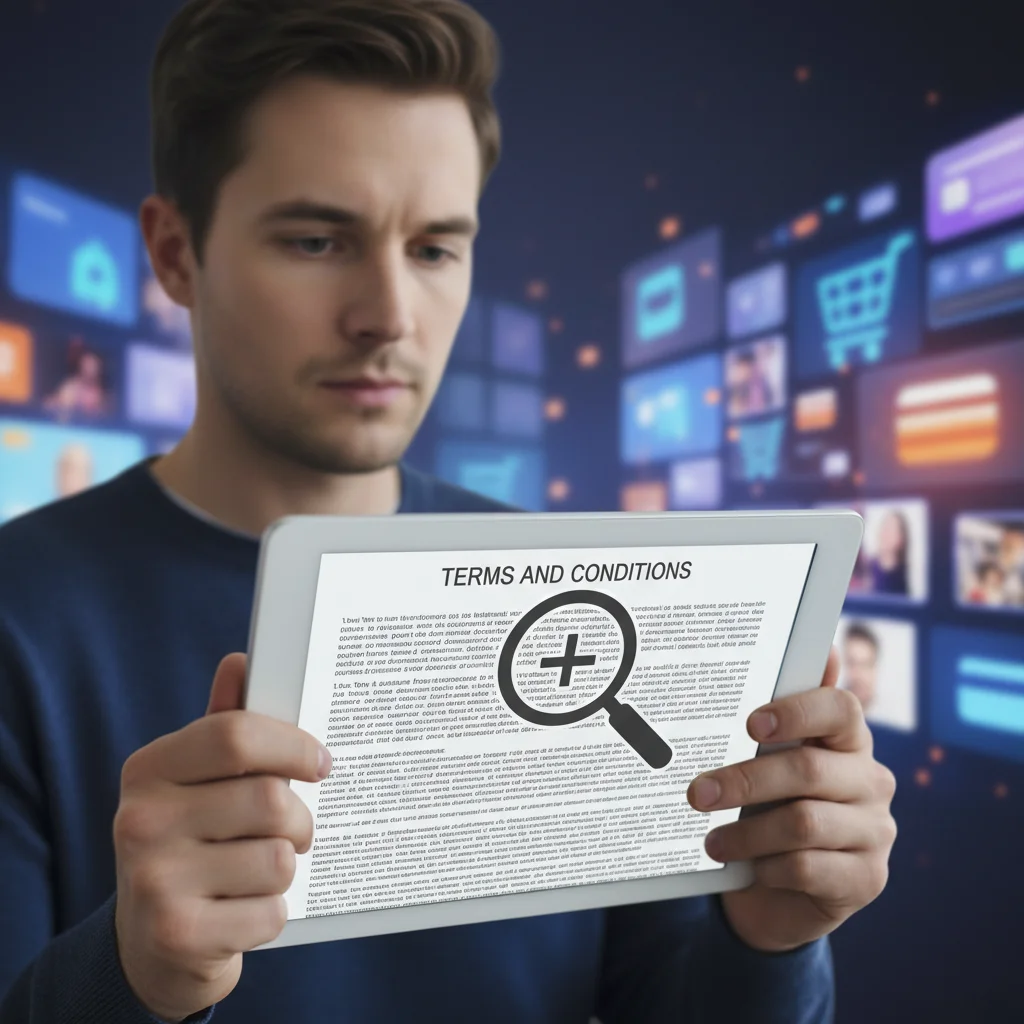 Person carefully reading online return policy terms and conditions