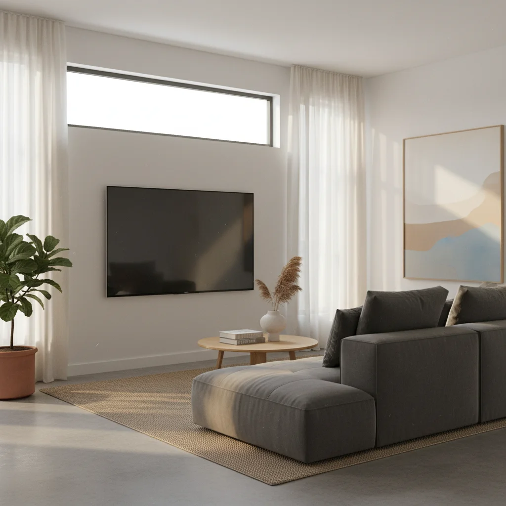 Refreshed living room with new smart TV and sofa