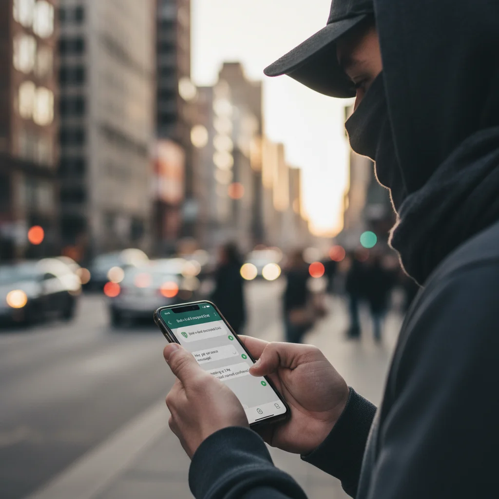 Secure messaging app on smartphone with encryption symbols