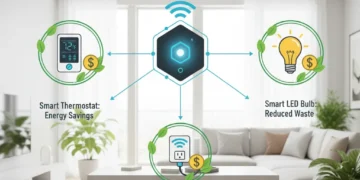 Smart home devices for energy savings in a modern US home setting.