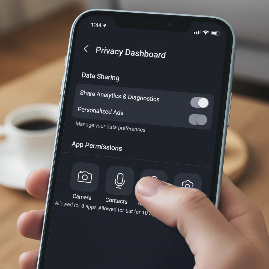 Smartphone screen showing privacy settings with options for data control.