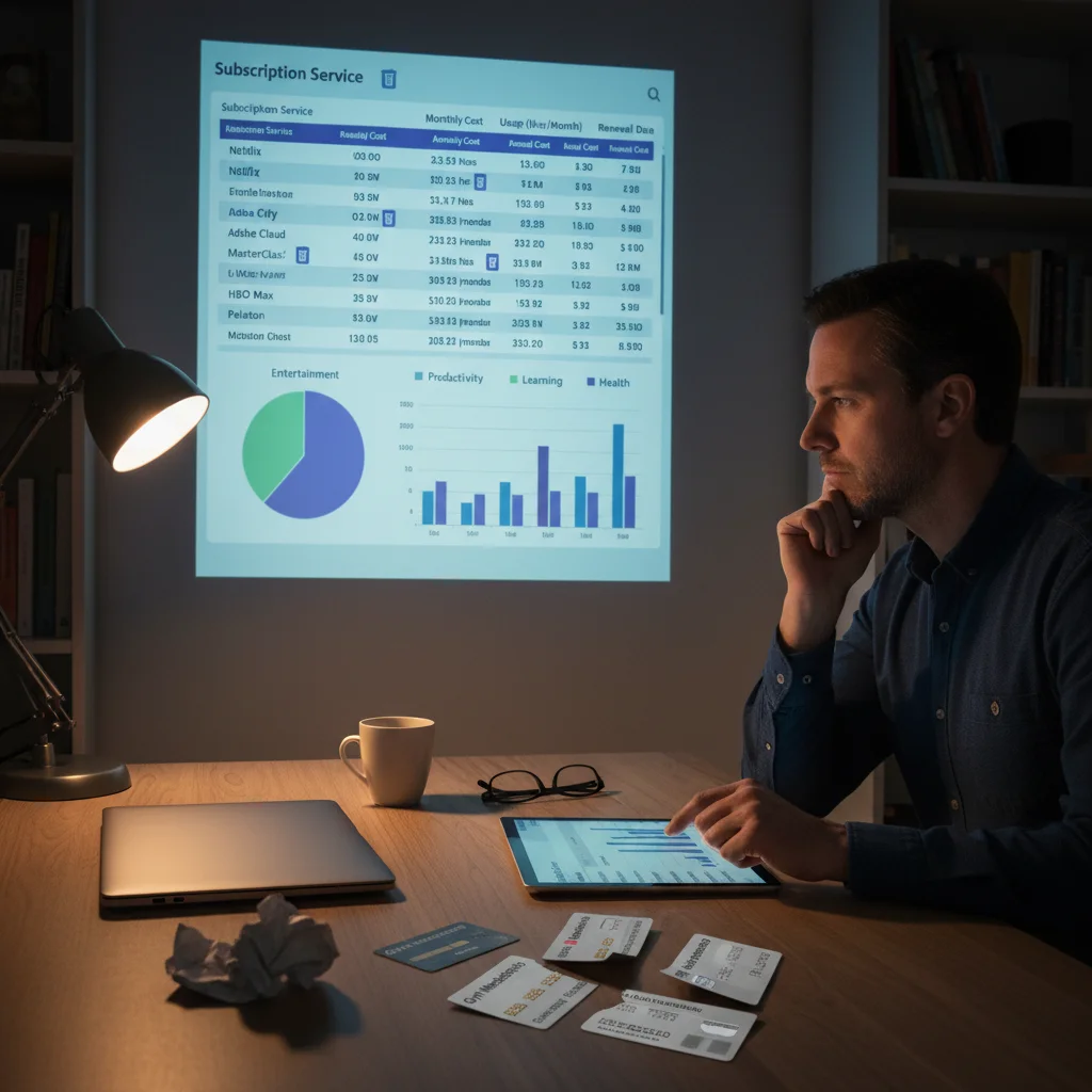 Individual reviewing a digital dashboard of subscription expenses