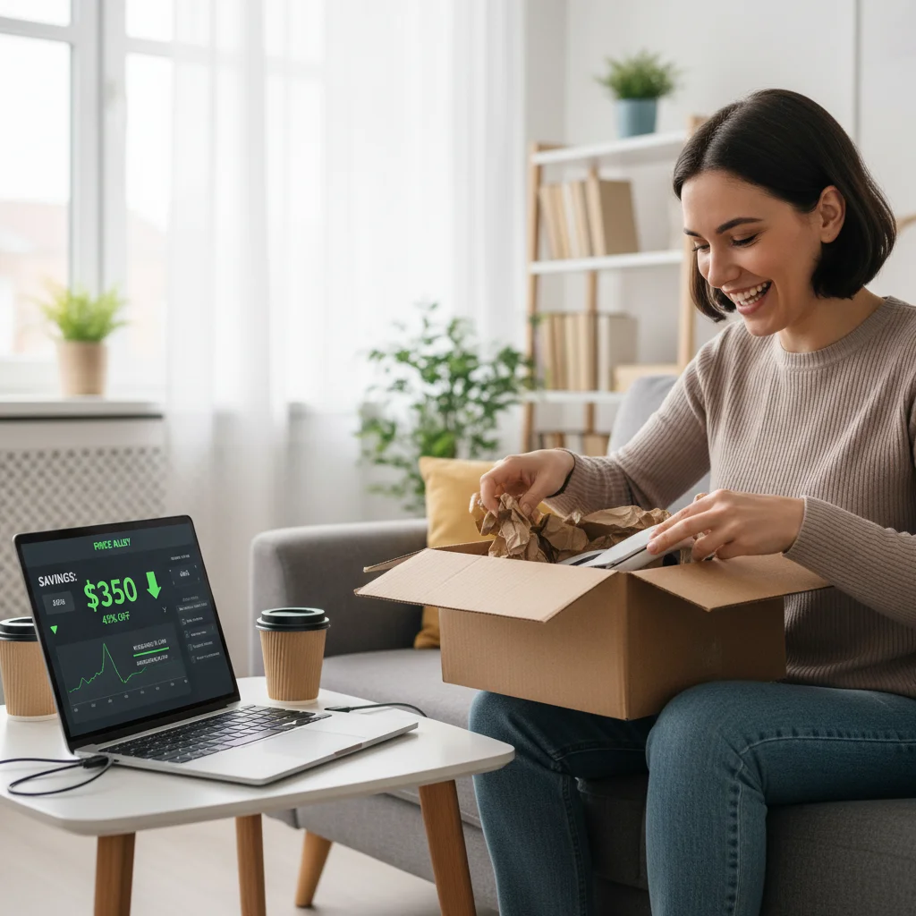 Person unboxing a product after saving money using dynamic pricing alerts.