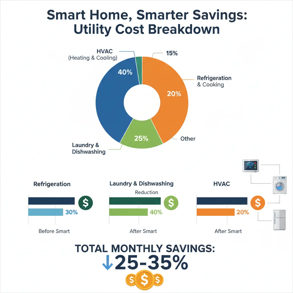 Infographic showing utility bill breakdown and savings from smart appliances