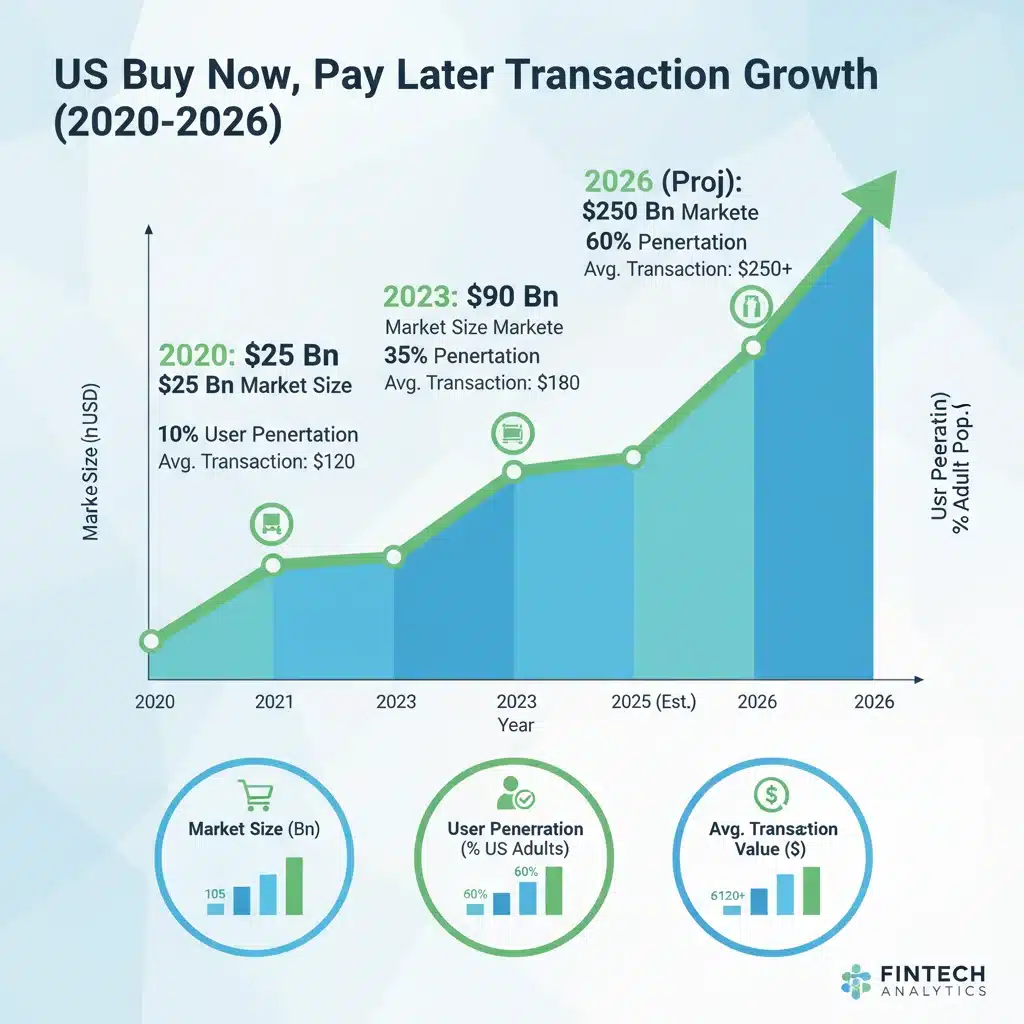 Infographic showing buy now pay later growth in US