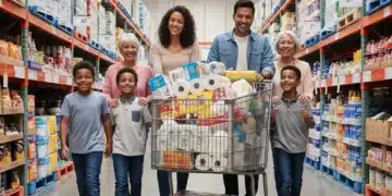 Family bulk shopping at warehouse club