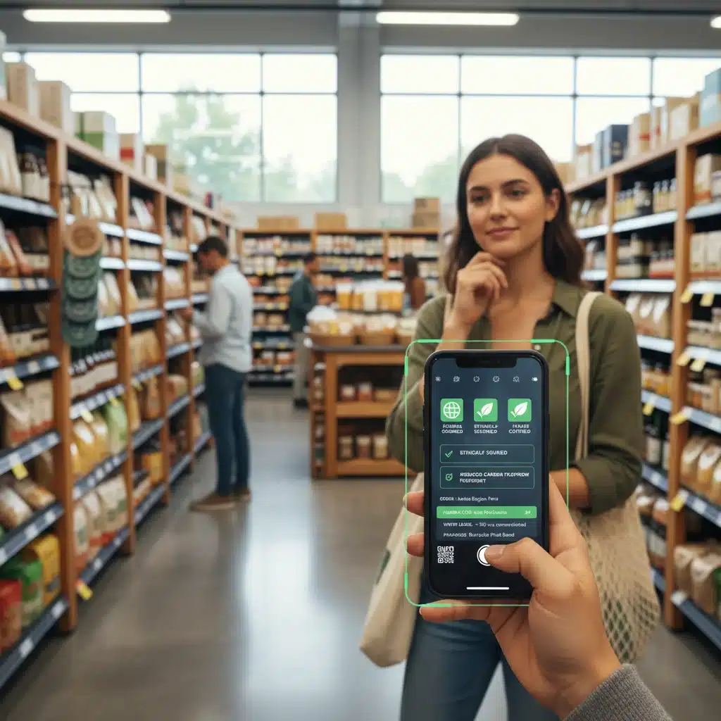 Consumer scanning product for sustainability information via mobile app.