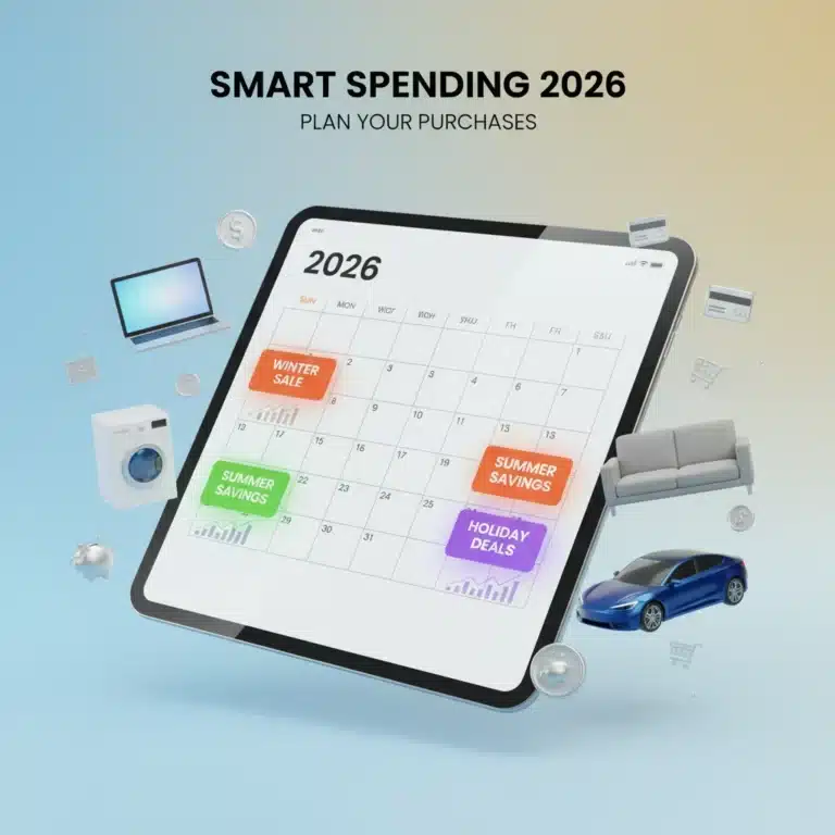 2026 seasonal sales calendar highlighting optimal buying times for major purchases.