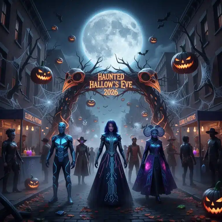 Halloween 2026 party with trendy costumes and spooky decor
