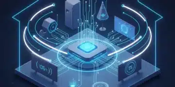 Smart home devices connected to an edge computing hub, illustrating local data processing for improved performance.