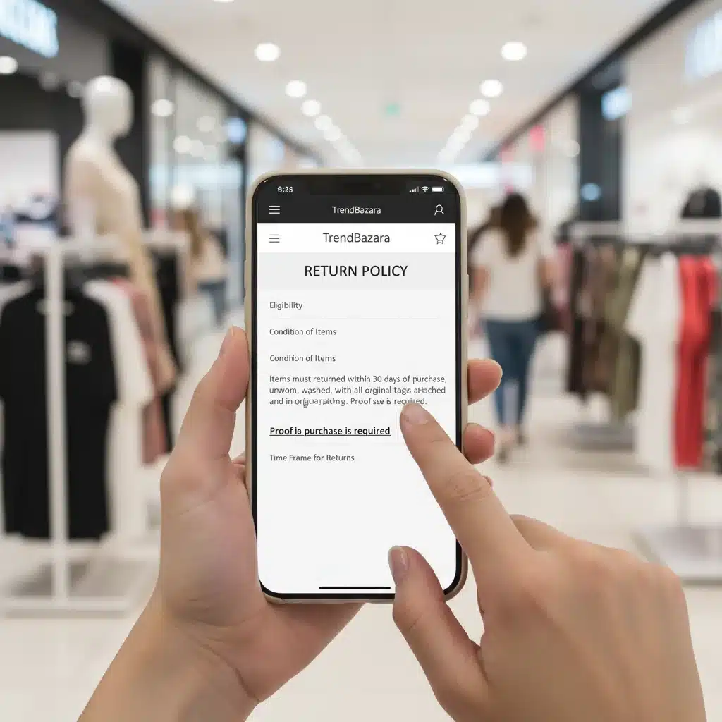 Reading digital return policy on smartphone in store