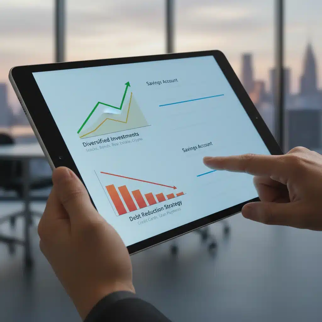 Digital tablet displaying diversified investment portfolio and debt reduction plan