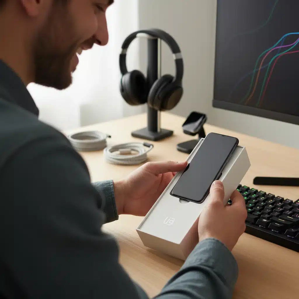 Excited person unboxing a new smartphone after successful pre-order