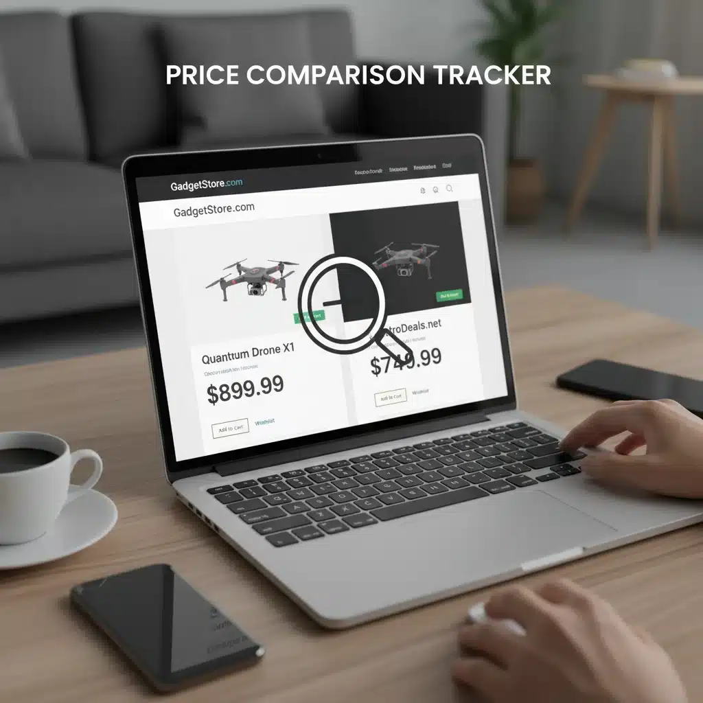 User comparing product prices across multiple online stores on a laptop