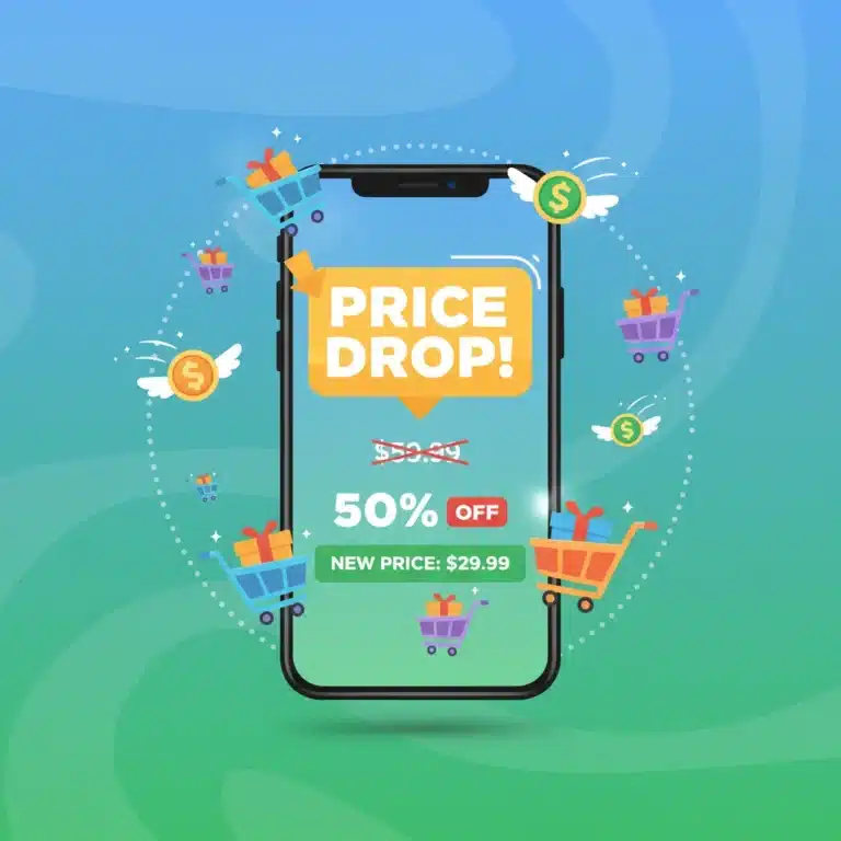 Smartphone displaying price drop alert notification for online shopping savings