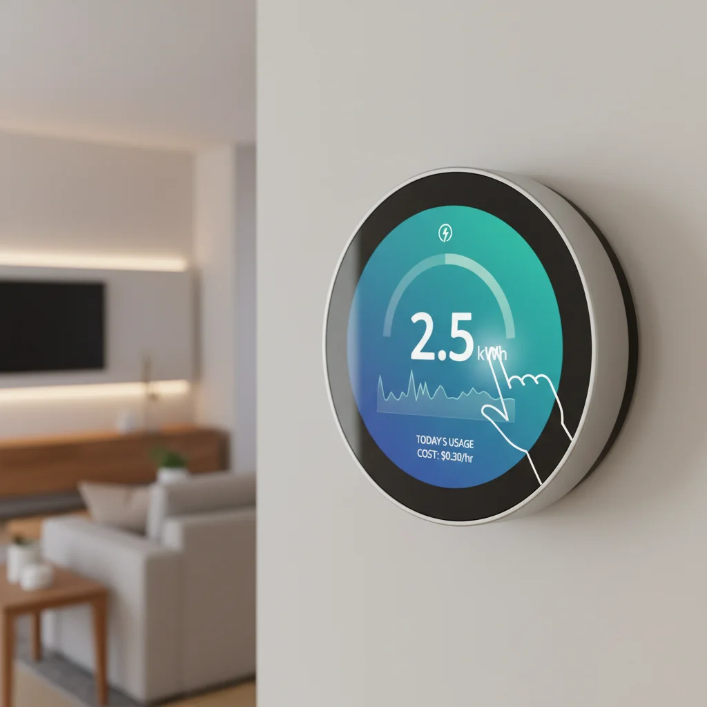 Smart home energy monitor displaying real-time consumption data