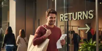 Relieved shopper with receipt after successful return at a US retailer